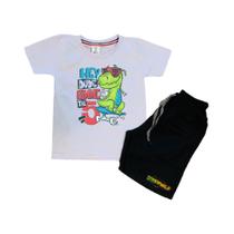 Conjunto Infantil Camiseta e Short Dino Skate Confortável Macio