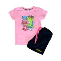 Conjunto Infantil Camiseta e Short Dino Skate Confortável Macio - Franca Kids