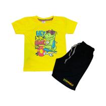Conjunto Infantil Camiseta e Short Dino Skate Confortável Macio