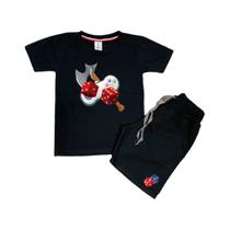 Conjunto Infantil Camiseta e Short Game Controle Jogos Confortável Macio
