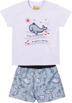 Conjunto Infantil Camiseta e Shorts JACA-LELÉ Balei Branco e Azul