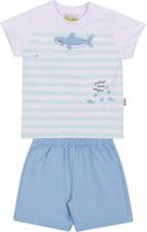 Conjunto Infantil Camiseta e Shorts JACA-LELÉ Tubarão Branco e Azul