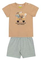 Conjunto Infantil Camiseta e Shorts JACA-LELÉ Viajar com a Família Ocre e verde