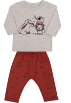 Conjunto Infantil Camiseta em malha e Calça moletinho Jaca Lelé Animais da Selva Cinza e Terra