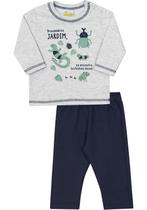 Conjunto Infantil camiseta em malha e calça moletinho Jaca Lelé insetos cinza e marinho