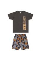 Conjunto Infantil Camiseta em Malha Escritas Limit Less e Bermuda em Moletom com Estampas Formas - Elian