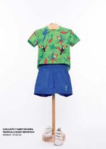 Conjunto Infantil Camiseta Estampa Tropical Bermuda Azul Oliver