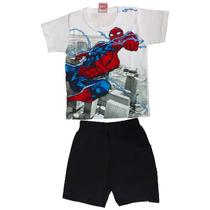 Conjunto Infantil Camiseta Homem-Aranha Spiderman e Bermuda Preta Brandili