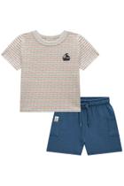 Conjunto Infantil Camiseta Listras/Bermuda Azul Luc.boo Conjunto Infantil Camiseta Listras/Bermuda Azul Luc.boo
