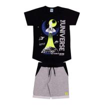 Conjunto Infantil Camiseta Long Line E Bermuda Moletinho Universo Serelepe