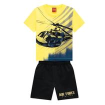 Conjunto Infantil Camiseta Manga Curta Masculina Helicoptéro Com Bermuda Em Moletom Kyly