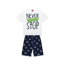 Conjunto Infantil Camiseta Meia Malha Masculino Never Stop Com Bermuda Em Moletom Kyly