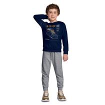 Conjunto Infantil Camiseta ML Sneaker Azul Marinho e Calça Moletom Mescla Kyly