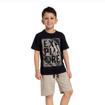 Conjunto Infantil Camiseta Preta Explore e Bermuda Amêndoa Bolso Kyly Tamanho:10 anos
