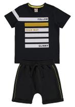 Conjunto infantil camiseta preto estampado com shorts preto