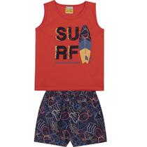 Conjunto Infantil Camiseta Regata e Shorts em Tactel JACA-LELÉ Surf Vermelho e Marinho
