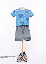 Conjunto Infantil Camiseta Tubarão Bermuda Jeans Oliver