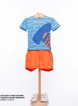 Conjunto Infantil Camiseta Tubarão Bermuda Laranja Oliver