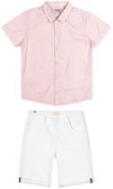Conjunto Infantil Camiseta Xadrez Com Bermuda Em Sarja Charpey Menino Rosa E Branco