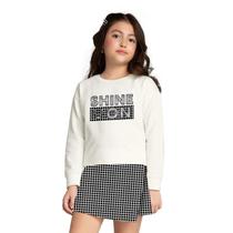 Conjunto Infantil Casaco Branco Shine On e Short Saia Quadriculado Kyly