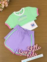 Conjunto Infantil Catavento Verão Com blusa Regata Sobreposição e Shorts Colorido
