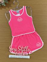 Conjunto Infantil Catavento Verão Shorts e Blusa Rosa Neon