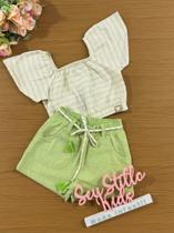 Conjunto Infantil Catavento Verão Shorts Verde e Blusa Listrada