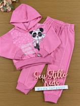 Conjunto Infantil Cinti Inverno Calça e Moletom Flanelado Rosa Panda