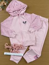 Conjunto Infantil Cinti Inverno Calça e Moletom Flanelado Rosa Panda