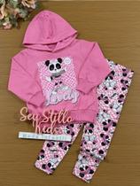 Conjunto Infantil Cinti Inverno Calça Legging e Moletom Flanelado Rosa Panda