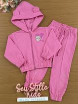 Conjunto Infantil Cinti Inverno com Calça e Jaqueta Rosa Ursinho Coração Conjunto Infantil Cinti Inverno com Calça e Jaqueta Rosa Ursinho Coração