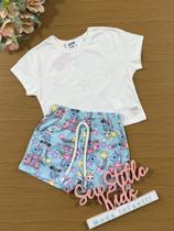 Conjunto Infantil Cinti Inverno Shorts e Blusa Branca Estrelinhas com Strass Conjunto Infantil Cinti Inverno Shorts e Blusa Branca Estrelinhas com Strass
