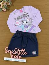 Conjunto Infantil Cinti Inverno Shorts Saia e Blusa Lilás Unicórnio