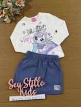 Conjunto Infantil Cinti Inverno Shorts Saia e Blusa Off White Unicórnio