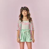 Conjunto Infantil Cinti Shorts Verde Blusa E Kimono Docinhos Conjunto Infantil Cinti Shorts Verde Blusa E Kimono Docinhos