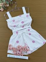 Conjunto Infantil Cinti Verão Blusa e Shorts Branco Florzinhas