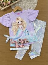 Conjunto Infantil Cinti Verão com Calça Holográfica e Blusa Lilás Sereia