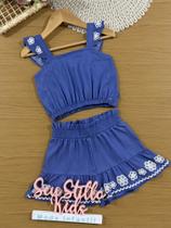 Conjunto Infantil Cinti Verão com Shorts e Blusa Azul Florzinha