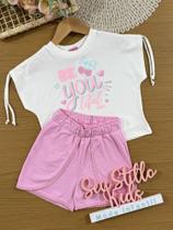 Conjunto Infantil Cinti Verão com Shorts Rosa e Blusa Branca Moranguinho
