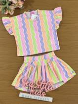 Conjunto Infantil Cinti Verão Shorts e Blusa Ondas Neon