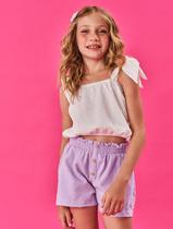 Conjunto Infantil Cinti Verão Shorts Lilas e Cropped Branco