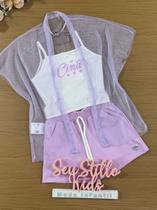 Conjunto Infantil Cinti Verão Shorts Lilás e Top Com Sobreposição Em Tule Conjunto Infantil Cinti Verão Shorts Lilás e Top Com Sobreposição Em Tule