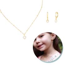 Conjunto infantil colar + brinco coração