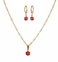 Conjunto Infantil Colar Brinco Flor Margarida Folheado Ouro Conjunto Infantil Colar Brinco Flor Margarida Folheado Ouro
