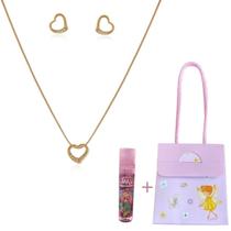 Conjunto Infantil Colar Brinco Sacolinha Brilho Semijoias