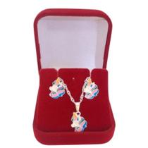 Conjunto Infantil Colar+brinco unicórnio Folheado a Prata