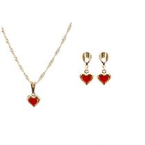 Conjunto Infantil Colar e Brinco Coração Folheado Ouro 18k Antialérgico Conjunto Infantil Colar e Brinco Coração Folheado Ouro 18k Antialérgico