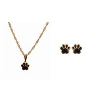 Conjunto Infantil Colar e Brinco Patinha Cachorro Folheado