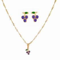 Conjunto Infantil Colar e Brinco Uva Folheado Ouro 18K Conjunto Infantil Colar e Brinco Uva Folheado Ouro 18K