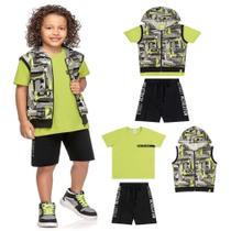 Conjunto Infantil Colete Camiseta Bermuda 3 Pçs Elian